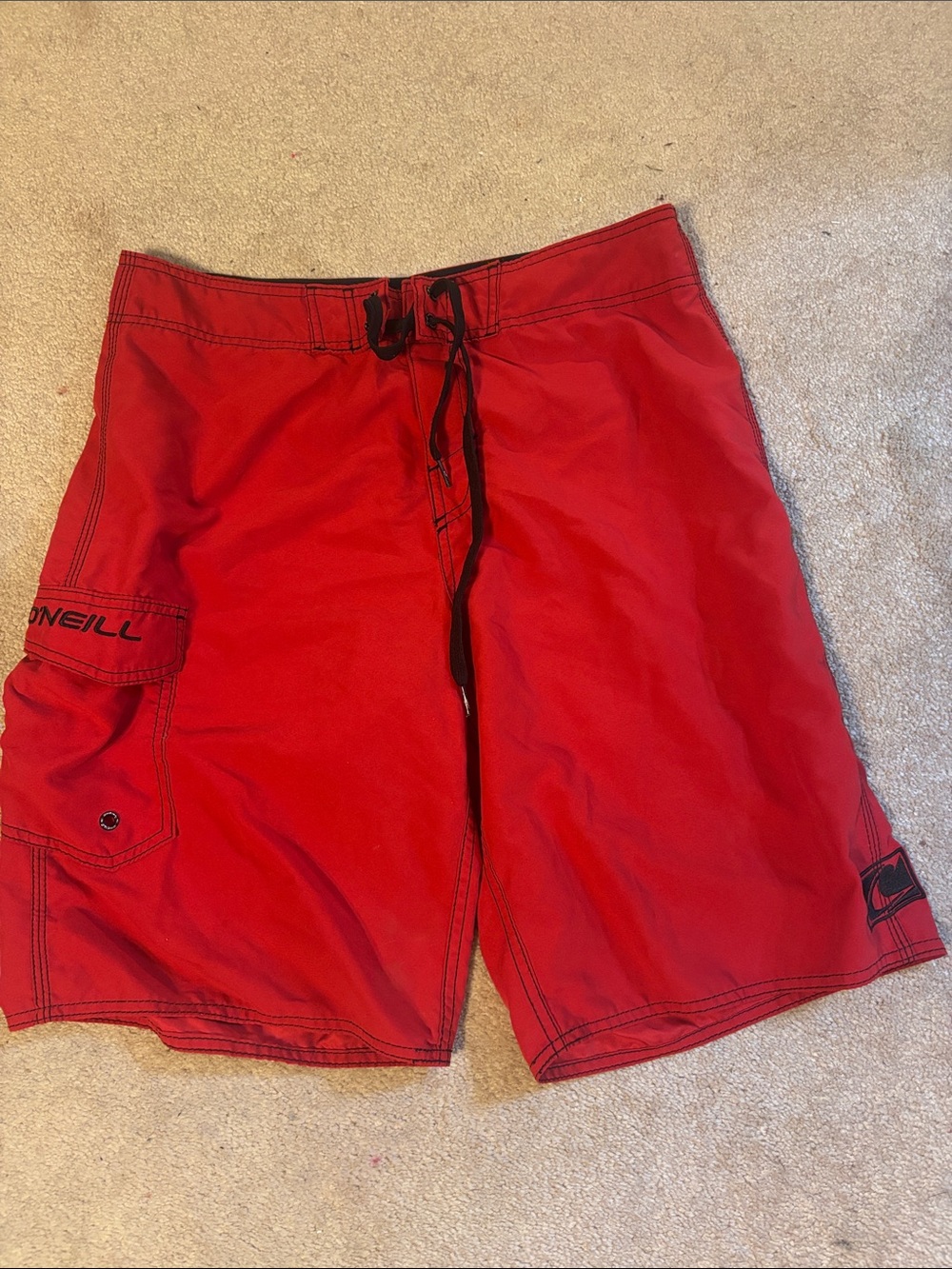 O'Neill Men's Bright Red Boardshorts with Black Drawstring